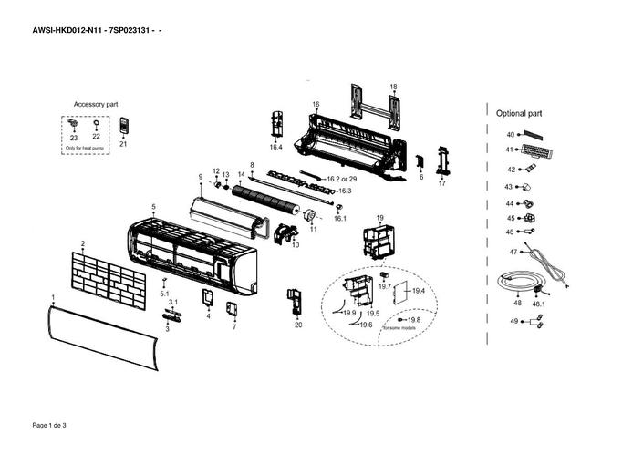 Pièces Détachées Unité Murale Airwell Awsi-Hkd012-N11 (Dci) 7Sp023131 -  Pièces Express