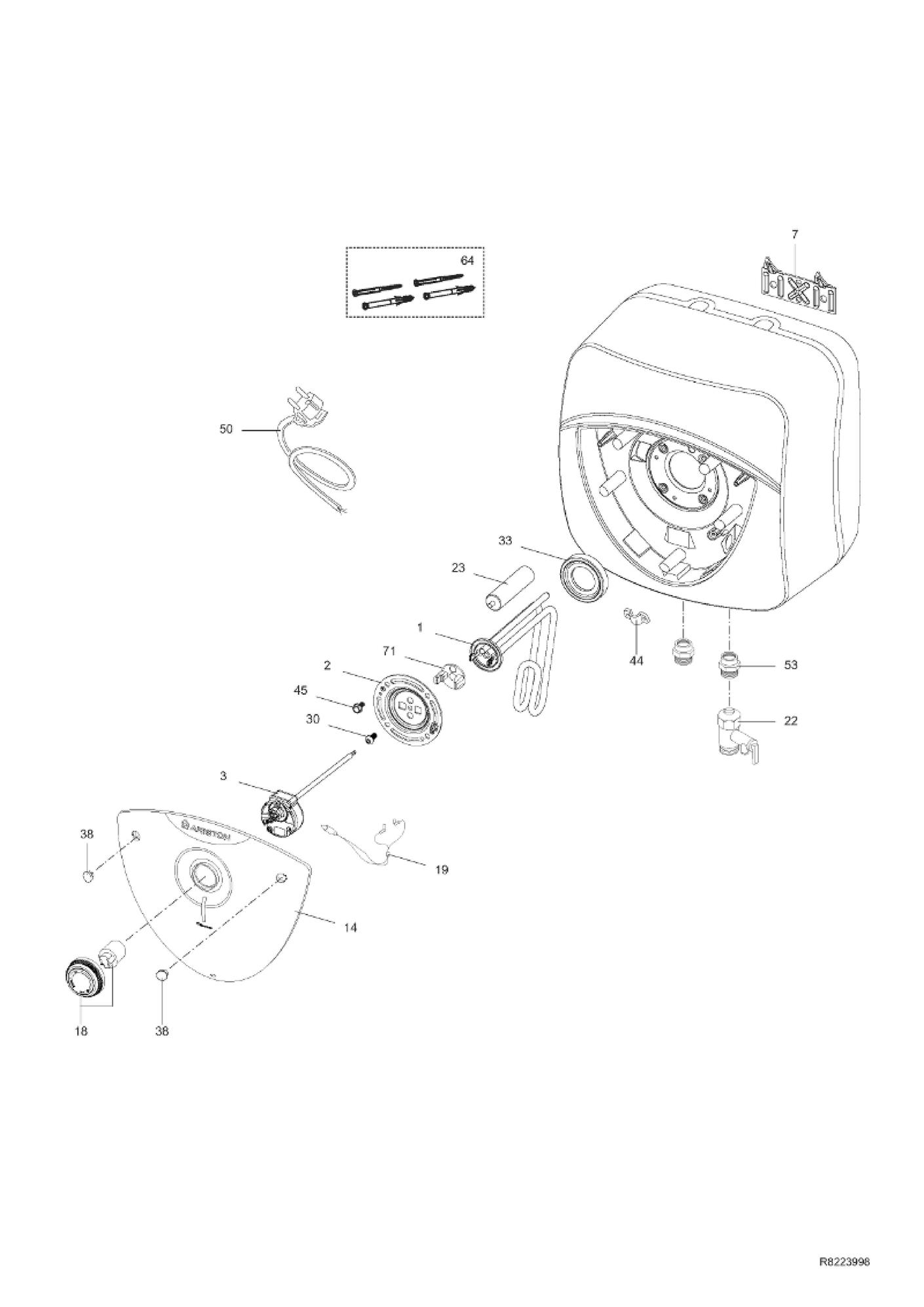 ARISTON RÉSISTANCE ÉLECTRIQUE 1200W 220-240V 65114900 CHAUFFE-EAU