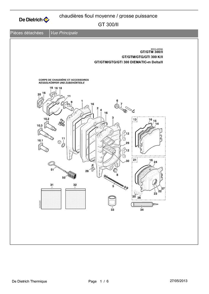 Pi ces d tach es Chaudi re De Dietrich GT 300 II Pi ces 