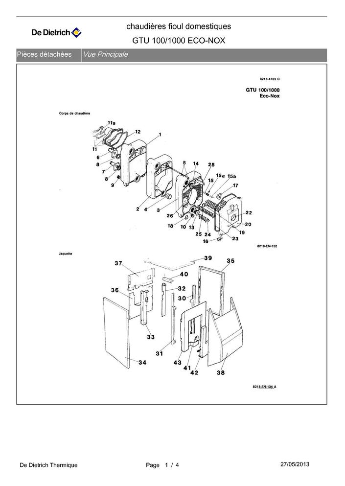 Pi ces d tach es Chaudi re De Dietrich GTU 100 1000 ECO 