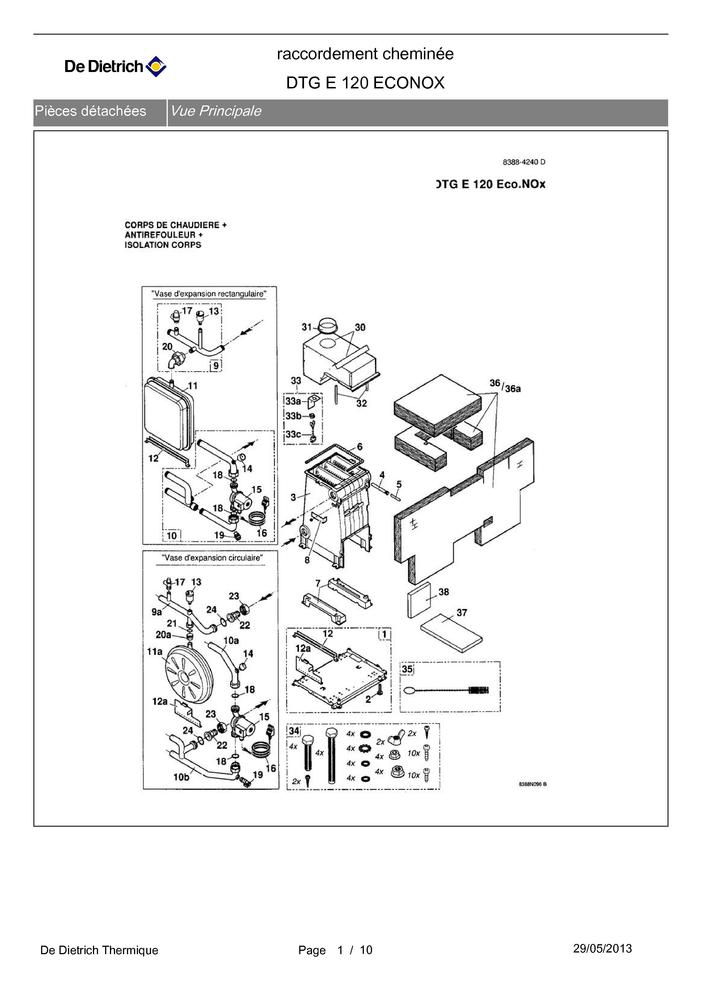 Pi ces d tach es Chaudi re De Dietrich DTG  E 120 ECONOX 