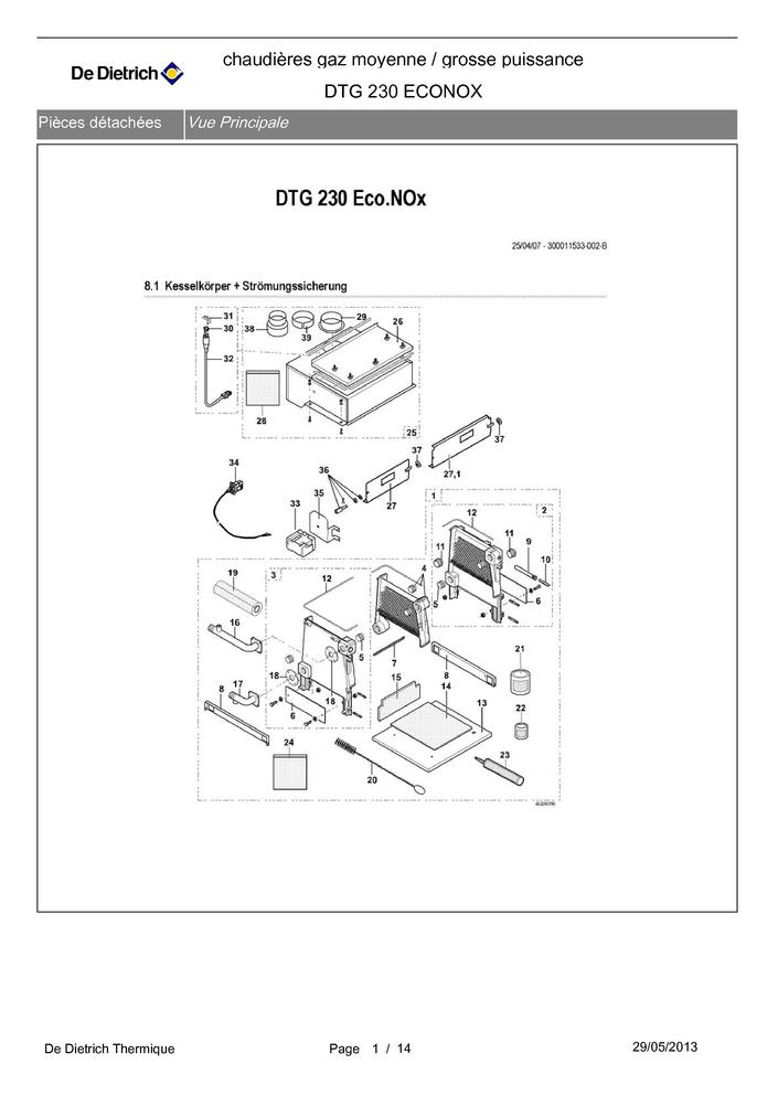 Pi ces d tach es Chaudi re De Dietrich DTG  230 ECONOX 