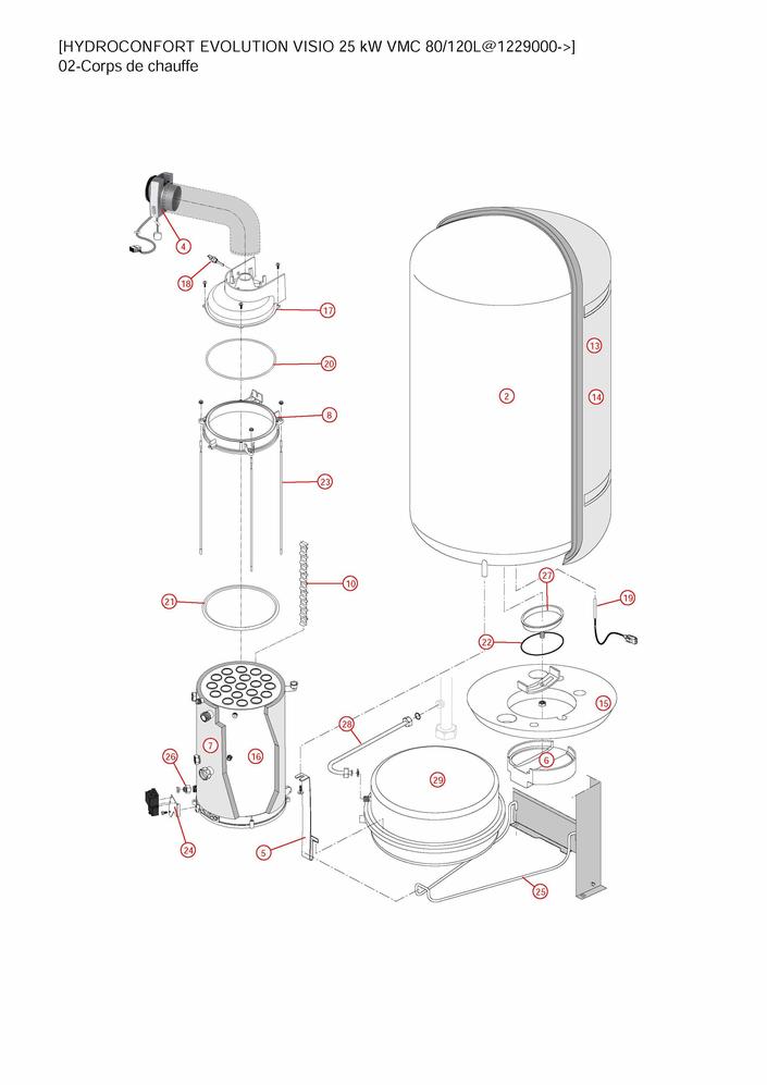 Pièces détachées Chaudière Frisquet HYDROCONFORT EVOLUTION VISIO 25 kW ...
