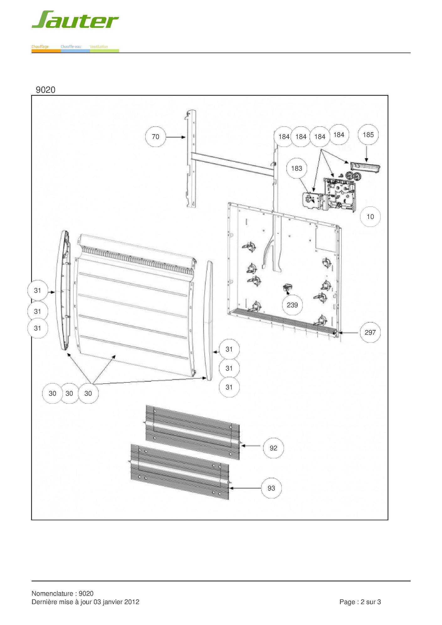 Pièces détachées Radiateur Sauter ZOUK PROG. ALU-HETRE 1500W